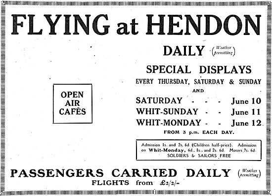 Hendon Aerodrome Displays & Events For June 1915                 