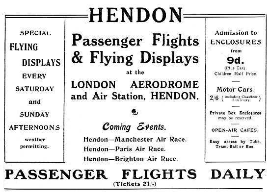 London Aerodrome Hendon Events & Flying Programme  August 1919   