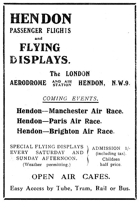 London Aerodrome Hendon Events & Flying Programme  August 1919   
