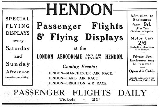 Hendon Aerodrome Events August 1919                              
