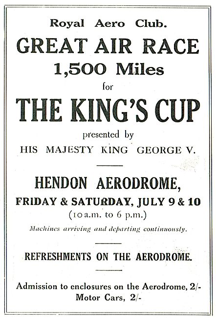 Royal Aero Club Great Air Race 1,500 Miles For The Kings Cup     