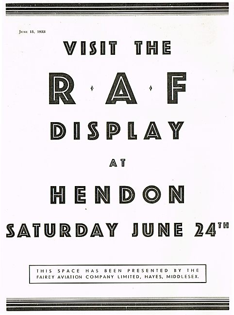 RAF Display Hendon June 24th 1933                                