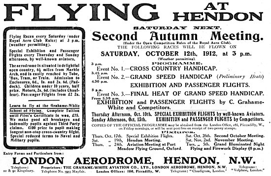 Second Autumn 1912 Flying Meeting At London Aerodrome Hendon     