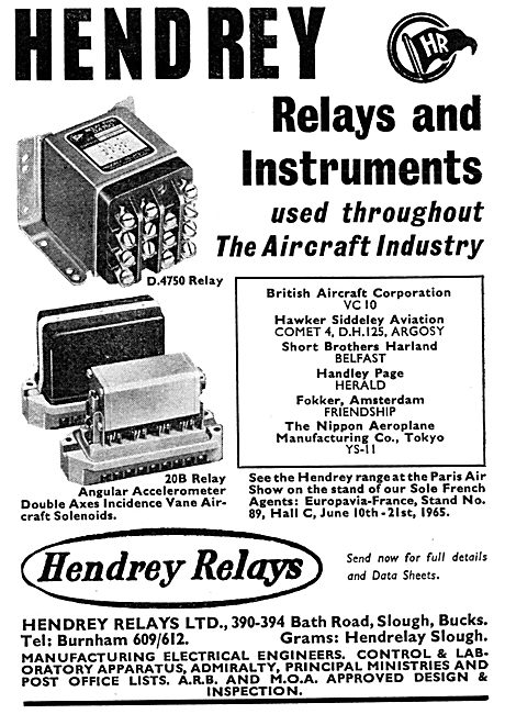 Hendrey Electrical Relays For Aircraft:                          