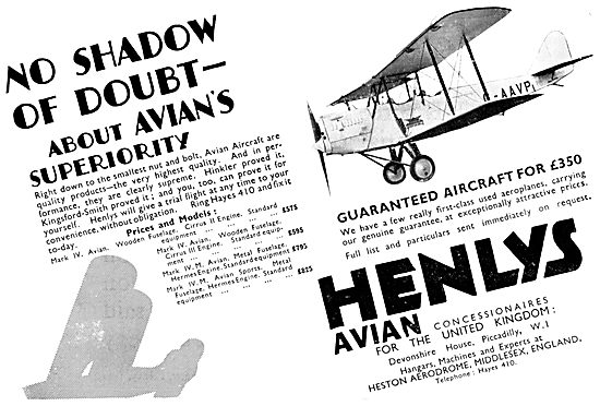 Henly's Aircraft Sales. Heston 1931                              