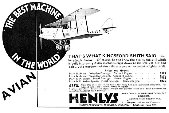 Henly's Aircraft Sales. Heston 1931                              
