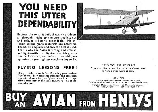 Visit Henlys To Purchase Your Avro Avian - Free Flying Lessons   