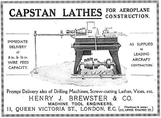 Henry Brewster Capstan Lathes For Aeroplane Construction         