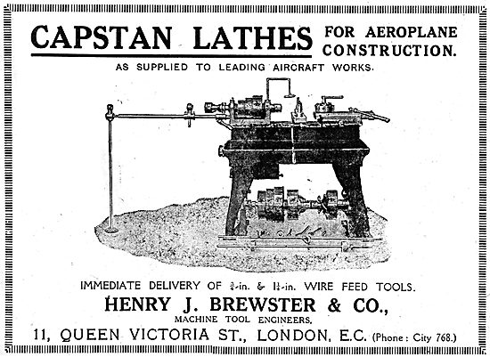 Henry Brewster Capstan Lathes For Aeroplane Construction         