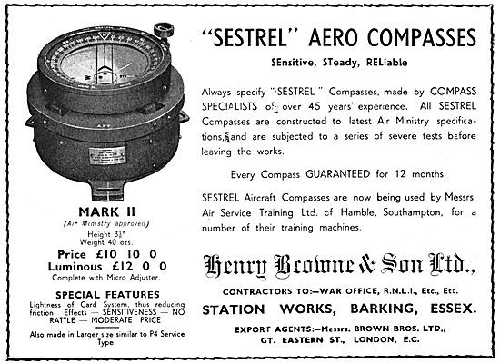 Henry Browne Sestrel Aircraft Compass                            