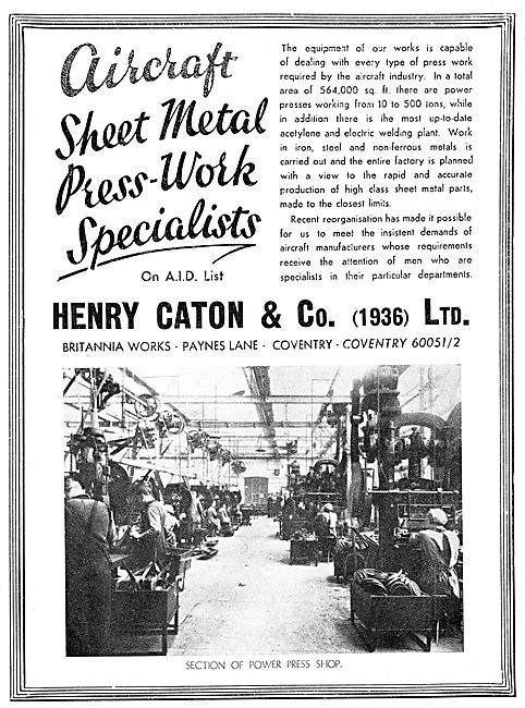 Henry Caton & Co. Paynes Lane Coventry. Aircraft Sheet Metal Work