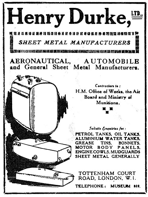 Henry Durke Ltd. Stampings & Sheet Metal Work For Aircraft       