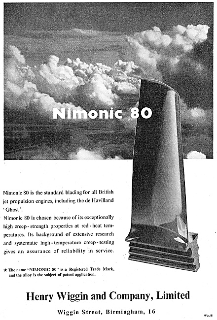 Henry Wiggin Nimonic Alloys - Nimonic 80 1947 Advert             