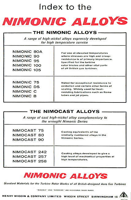 Henry Wiggin Nimonic Alloys - Index To The Nimonic Alloys        
