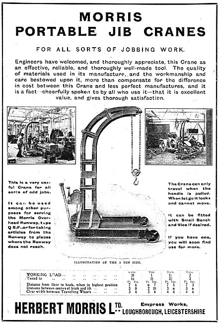 Herbert Morris Portable Jub Cranes For Aircraft Factory Work     