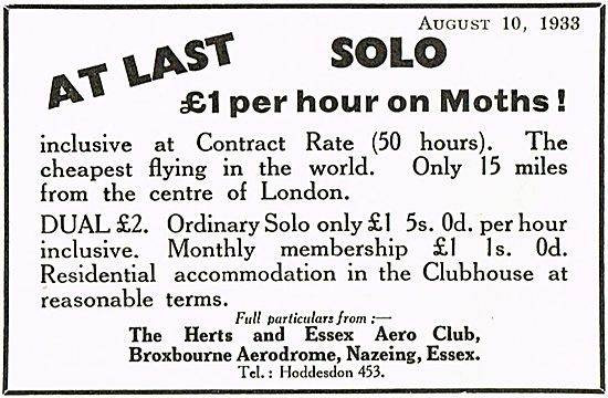 £1 Per Hour On Moths At Herts & Essex Aero Club                  