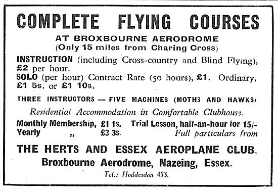 Herts & Essex Aero Club, Broxbourne. Complete Flying Courses     