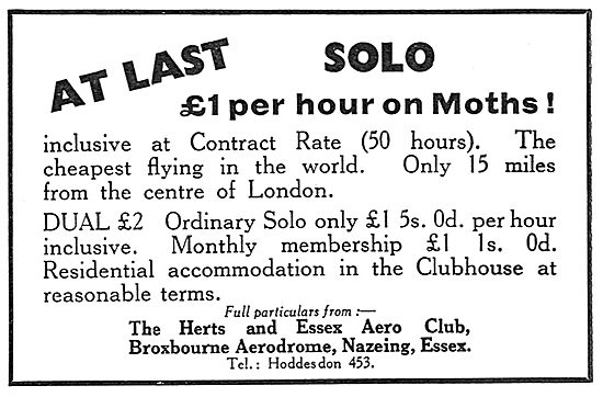 Herts & Essex Aero Club, Broxbourne.. £1 Per Hour Solo On Moths  