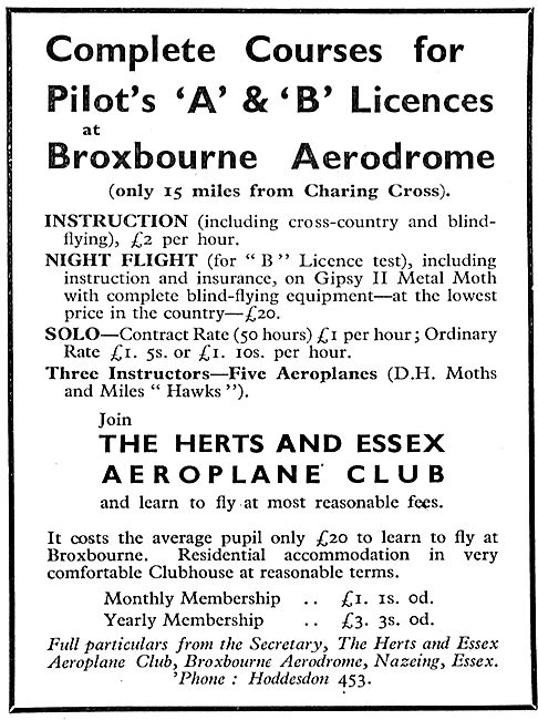 Herts & Essex Aero Club, Broxbourne. A & B Pilots Licences       