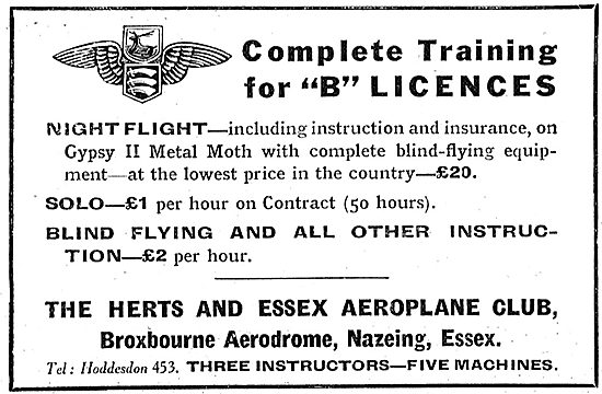 Herts & Essex Aero Club ; B Licence - & Night Flying Instruction 