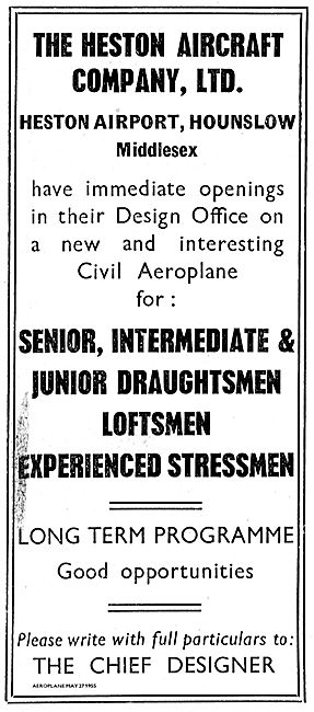 Heston Aircraft Company Have Openings For Draughtsmen            