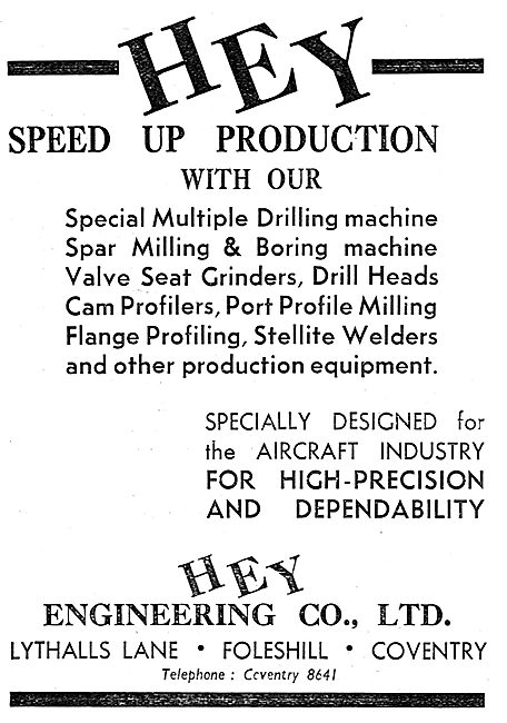 Hey Engineering Co Ltd. Lythalls Lane. Foleshill - Machine Tools.