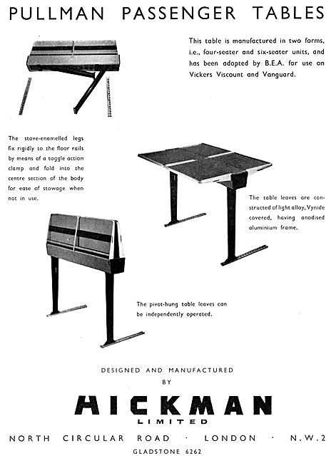 Hickman Pullman Aircraft Passenger Tables                        