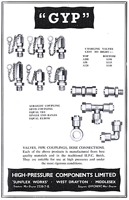 High Pressure Components. GYP Charging Valves & Couplings        