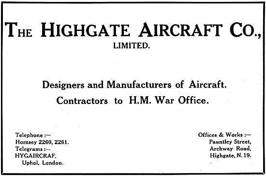 Highgate Aircraft - WW1 Aeronautical Engineering                 