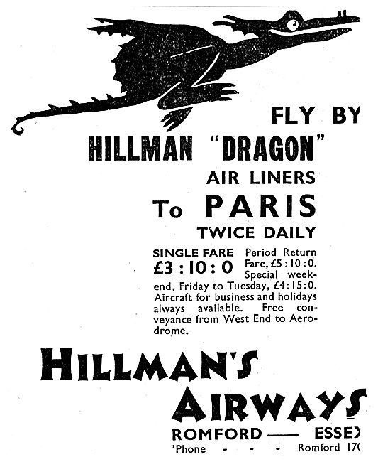 Hillman's Airways 1933  Hillman Dragon Air Liners                