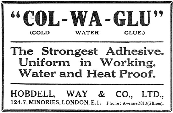 Hobdell Way. COL-WA-GLU. Cold Water Aero Glues 1919              