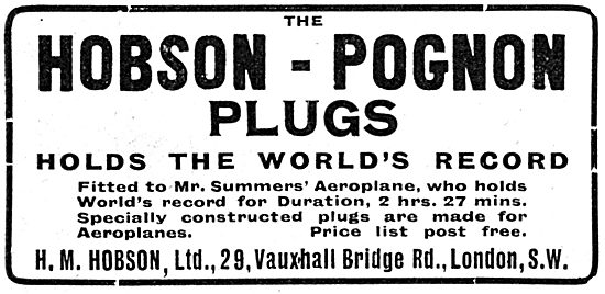 Hobson-Pognon Sparking Plugs.                                    