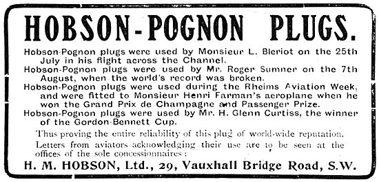 Hobson-Pognon Sparking Plugs.                                    