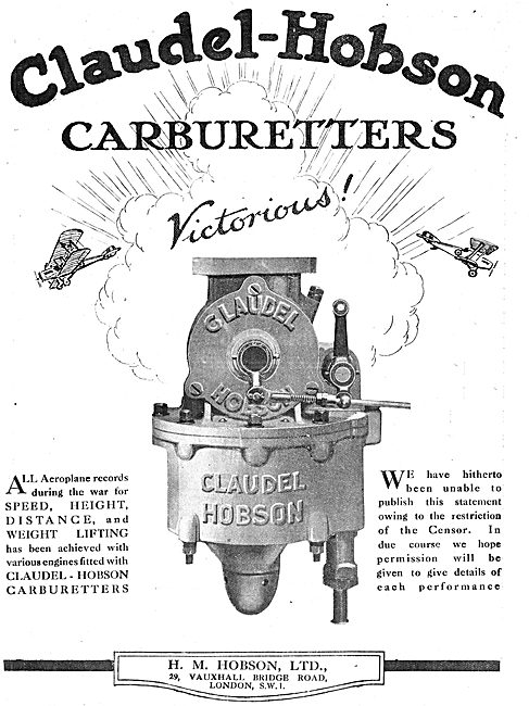 Claudel-Hobson Aero Engine Carburetters                          