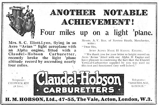 Another Notable Achievement For Claudel-Hobson Carburetters.     