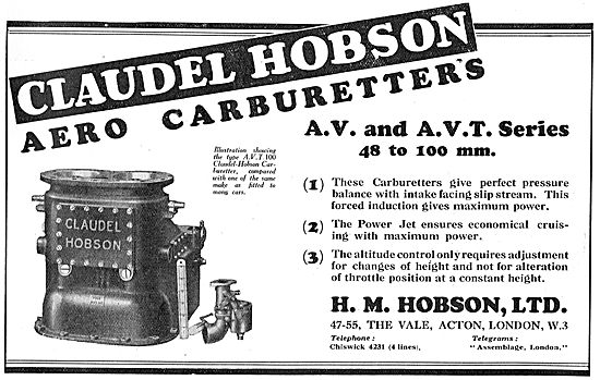 Claudel Hobson Aero Carburetters: AV & AVT Series 48 to 100 mm.  