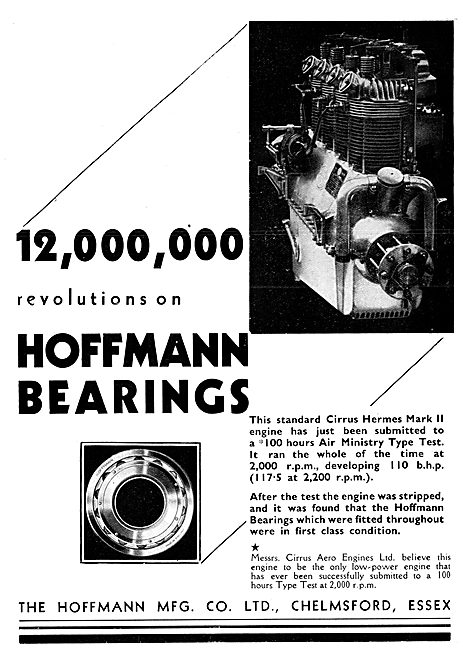 Hoffmann Bearings For Aircraft Engines 1930                      