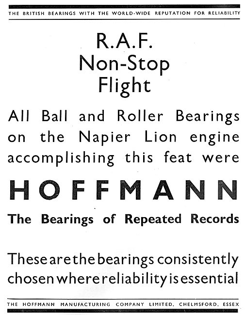RAF Non Stop Record Flight With Hoffmann Bearings                