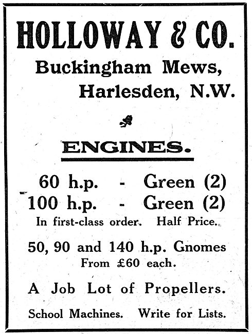 Holloway & Co. Harlesden. Aero Engine Stockists                  