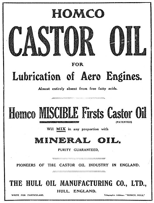 Homco Castor Oli For The Lubrication Of  Aero Engines            