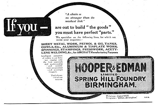 Hooper & Edman. - Spring Hill Foundry, Birmingham. 1918 Advert   