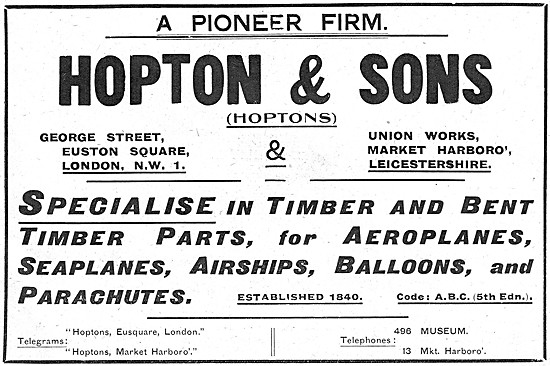 Hopton & Sons Wood Merchants. Hopton Bent Timber For Aircraft    