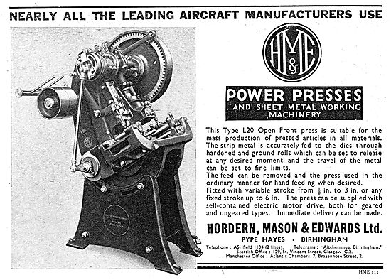 Hordern, Mason & Edwards - Machine Tools. Power Presses          