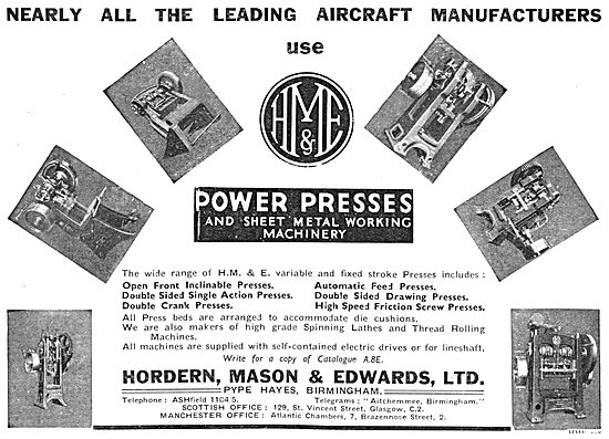 Hordern, Mason & Edwards - Machine Tools. Power Presses          
