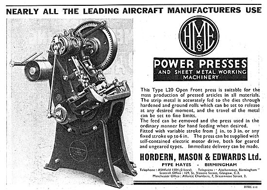 Hordern, Mason & Edwards Type L20 Open Front Power Presses       