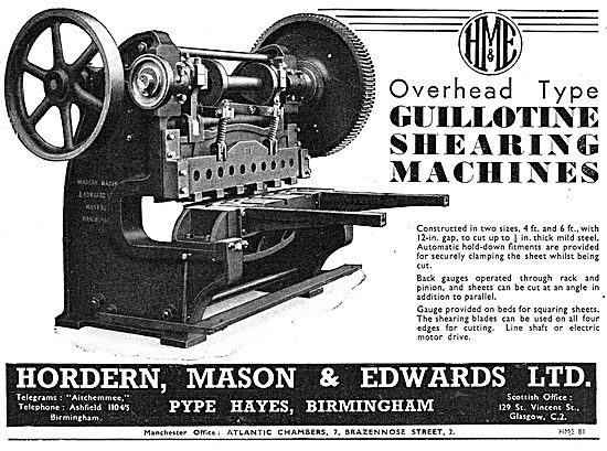 Hordern, Mason & Edwards - Guillotine Shearing Machines          