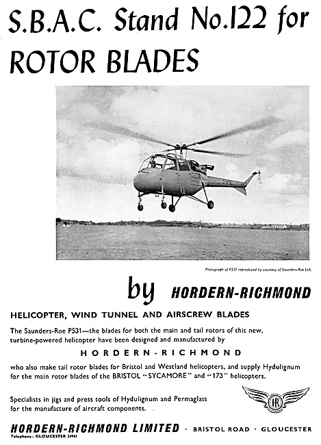 Hordern Richmond Helicopter Rotor Blades. Hydulignum Permaglass  