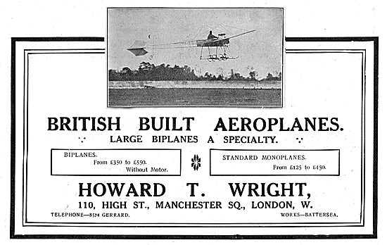 Howard T. Wright  Aeroplanes - Large Biplanes A Speciality       