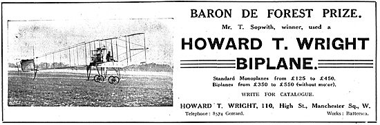 Sopwith Wins Baron De Forest Prize On A Howard T. Wright Biplane 