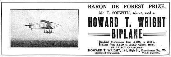 Sopwith Wins Baron De Forest Prize On A Howard T. Wright Biplane 